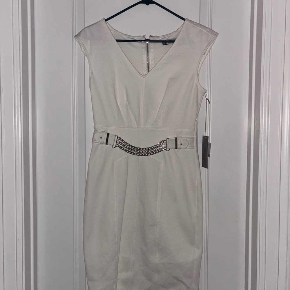 Jennifer Lopez Cream Midi Dress with Belt
